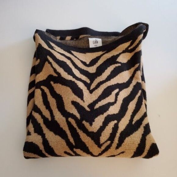 Cabi Dani Pullover Sweater Black Lt Brown Tiger Striped Oversized XXS?-S/M - Picture 8 of 8